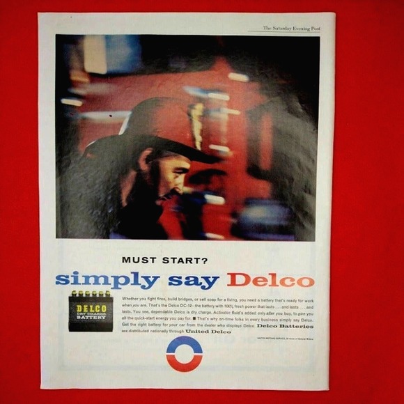1961 Fireman racing to Firetruck "Must Start? Simply Say Delco" Vtg PRINT AD - Picture 2 of 11